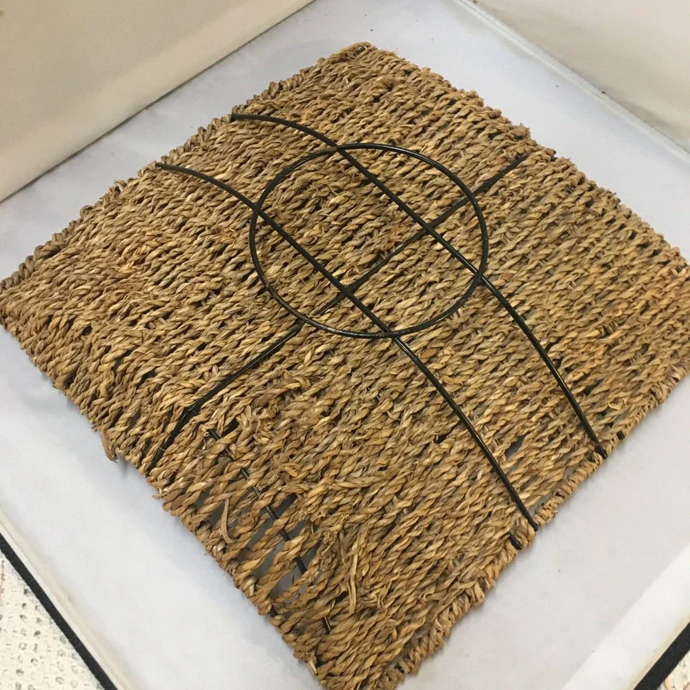 Woven Seagrass Tray Home Decor 10.5in Tan Square Metal Frame Boho Cottagecore